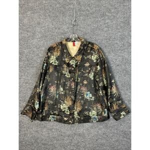 Look East Womens Button Up Jacket Size 1X Asian Brocade Oriental Floral Mandarin